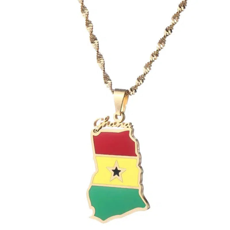 Ghana Flag Map Necklace