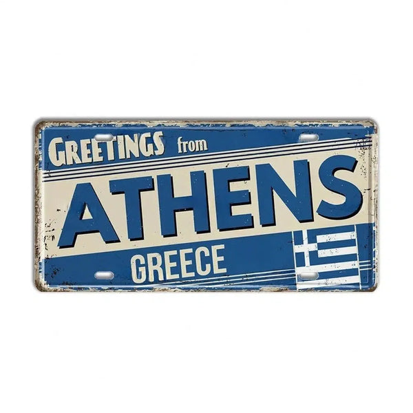 Greece Flag - Island & City License Plate Collection - Metal Tin Signs