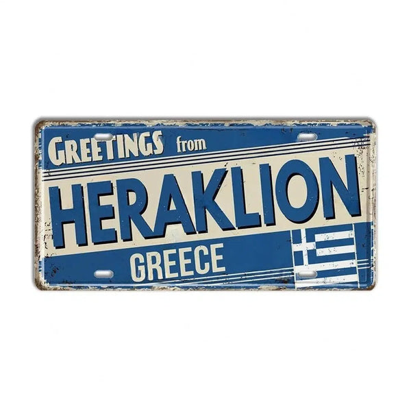 Greece Flag - Island & City License Plate Collection - Metal Tin Signs