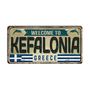 Greece Flag - Island & City License Plate Collection - Metal Tin Signs