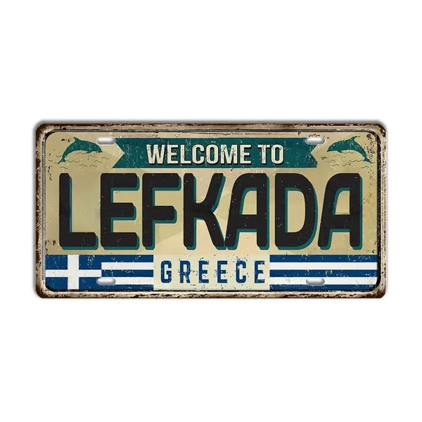 Greece Flag - Island & City License Plate Collection - Metal Tin Signs