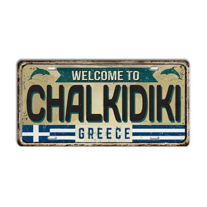 Greece Flag - Island & City License Plate Collection - Metal Tin Signs