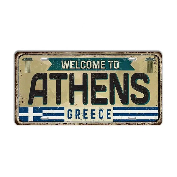 Greece Flag - Island & City License Plate Collection - Metal Tin Signs