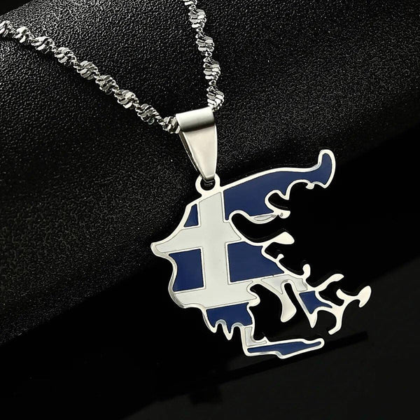 Greece Flag Map Necklace