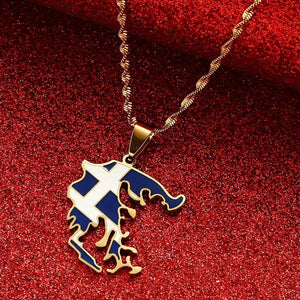 Greece Flag Map Necklace