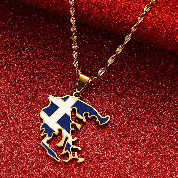 Greece Flag Map Necklace