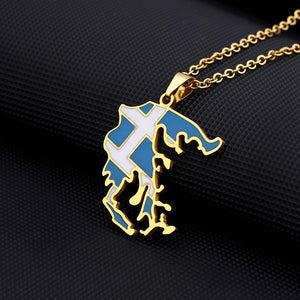 Greece Flag Map Necklace