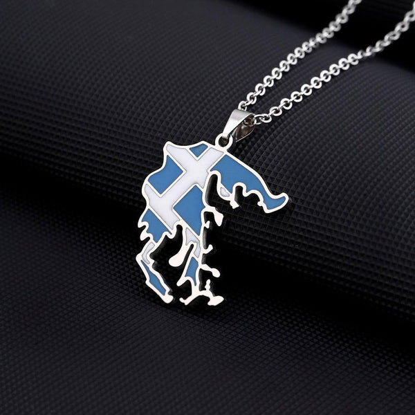 Greece Flag Map Necklace