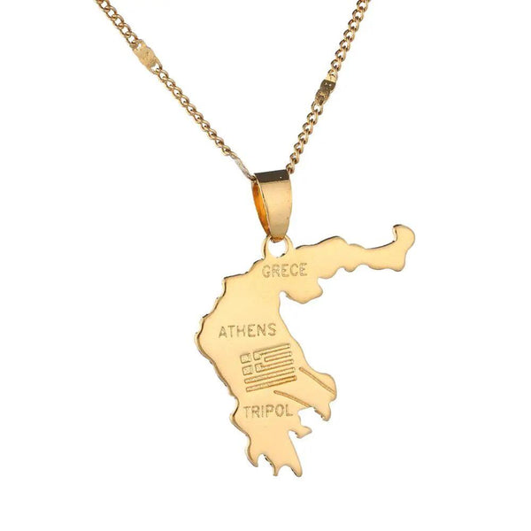 Greece Flag Map Necklace