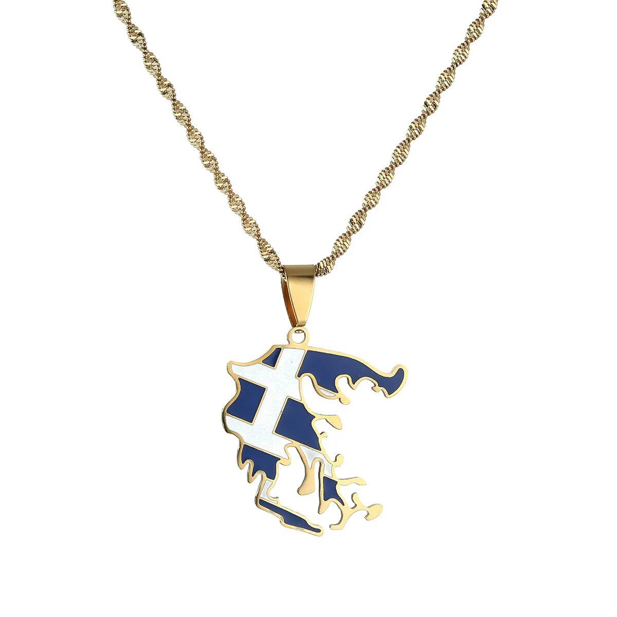 Greece Flag Map Necklace