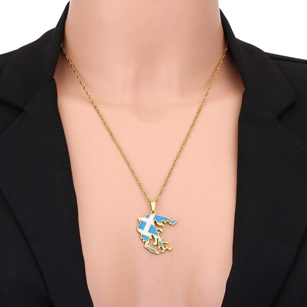 Greece Flag Map Necklace