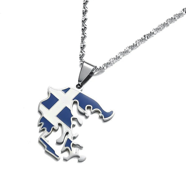 Greece Flag Map Necklace