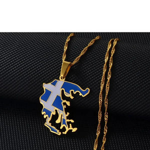 Greece Flag Map Necklace