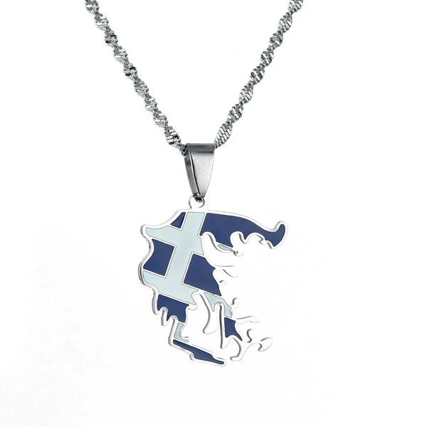Greece Flag Map Necklace