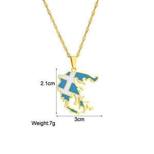 Greece Flag Map Necklace