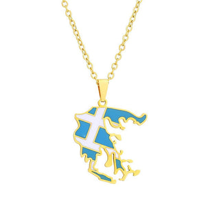 Greece Flag Map Necklace