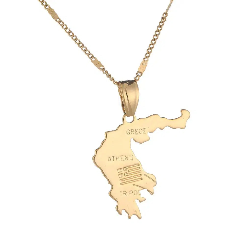 Greece Flag Map Necklace