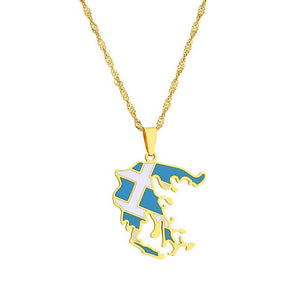 Greece Flag Map Necklace