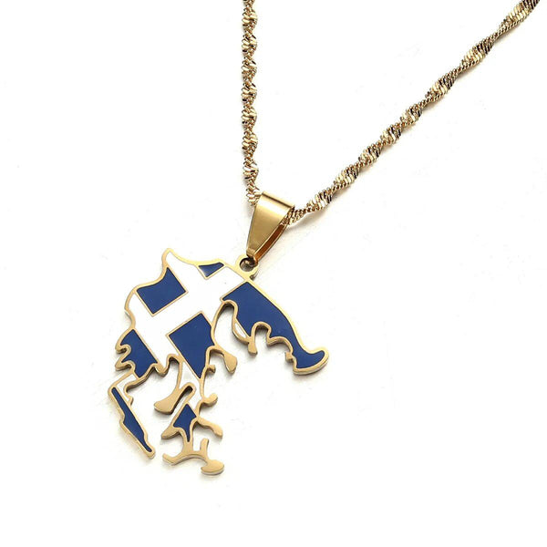 Greece Flag Map Necklace