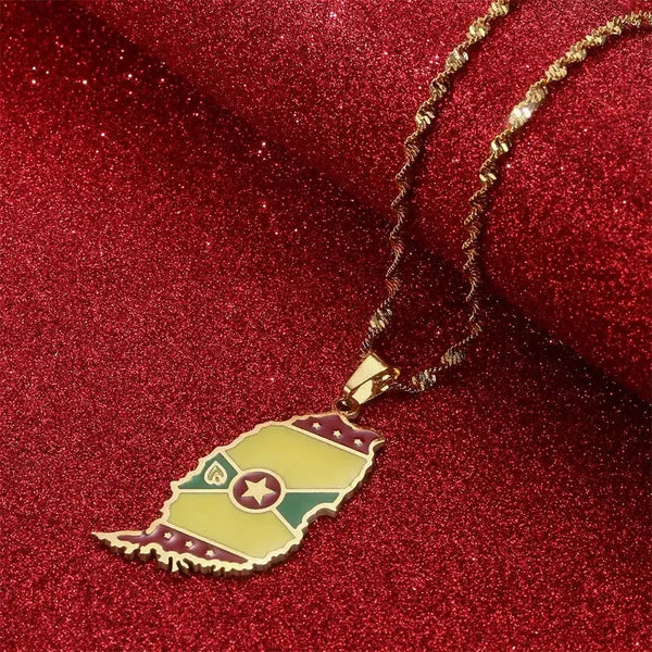 Grenada Flag Map Necklace