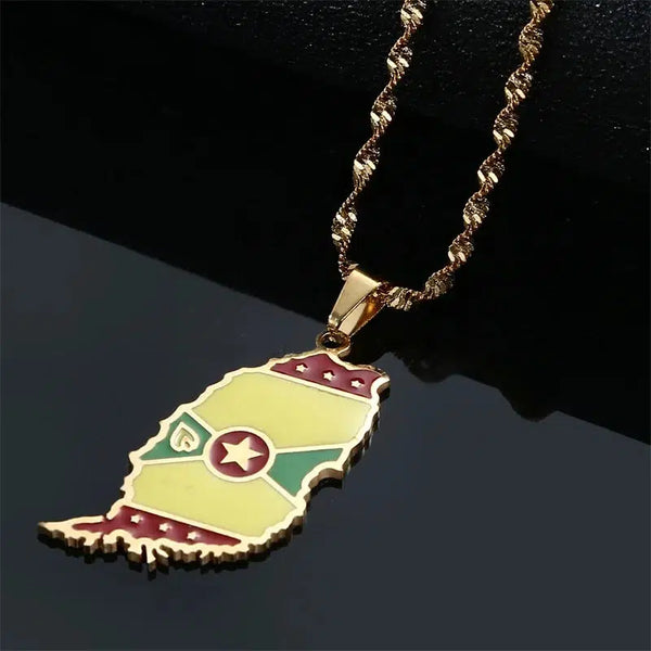 Grenada Flag Map Necklace