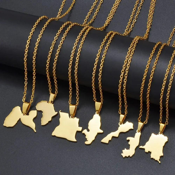 Guadeloupe, Congo, Morocco, Angola, Martinique Map Necklace