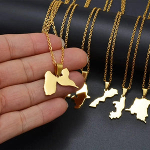 Guadeloupe, Congo, Morocco, Angola, Martinique Map Necklace