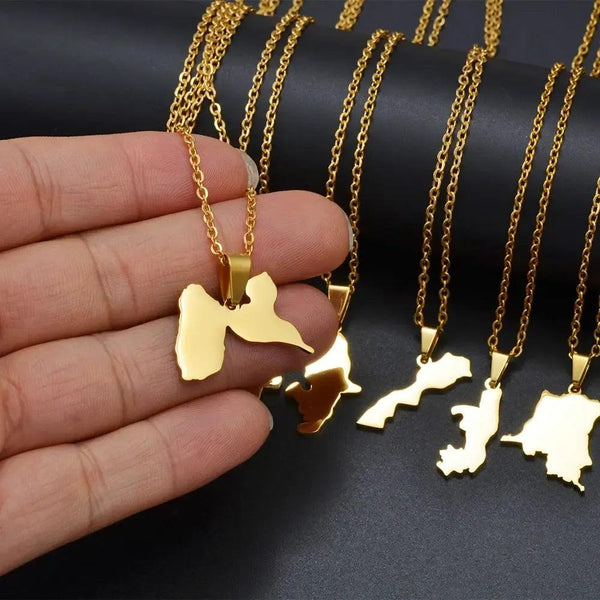 Guadeloupe, Congo, Morocco, Angola, Martinique Map Necklace