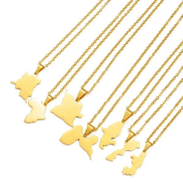 Guadeloupe, Congo, Morocco, Angola, Martinique Map Necklace
