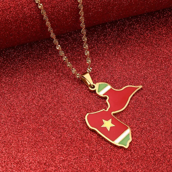 Guadeloupe Flag Map Necklace