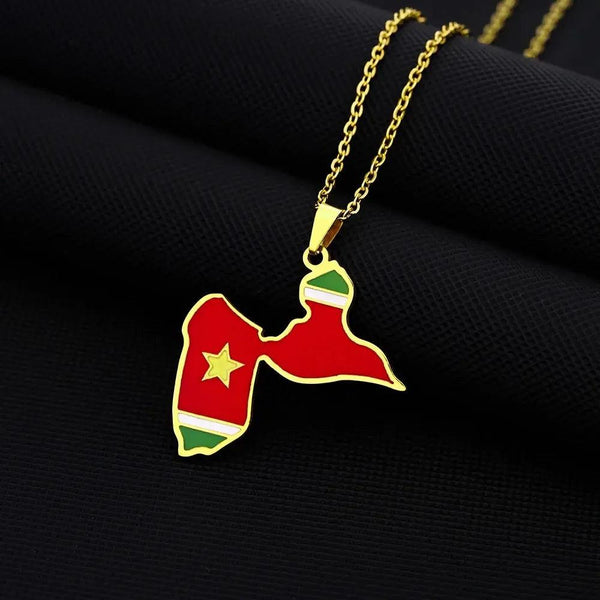 Guadeloupe Flag Map Necklace