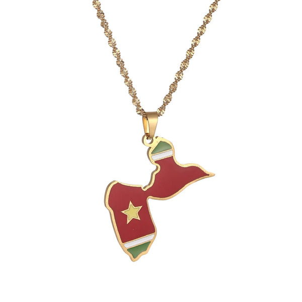 Guadeloupe Flag Map Necklace