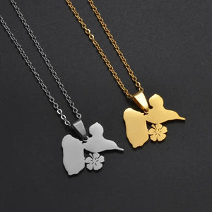 Guadeloupe Map Necklace with Hibiscus Flower