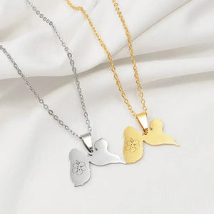 Guadeloupe Map Necklace with Hibiscus Flower