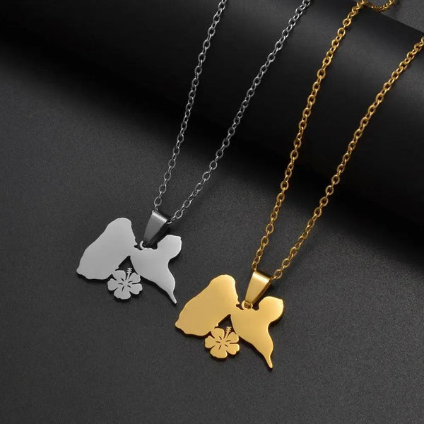 Guadeloupe Map Necklace with Hibiscus Flower