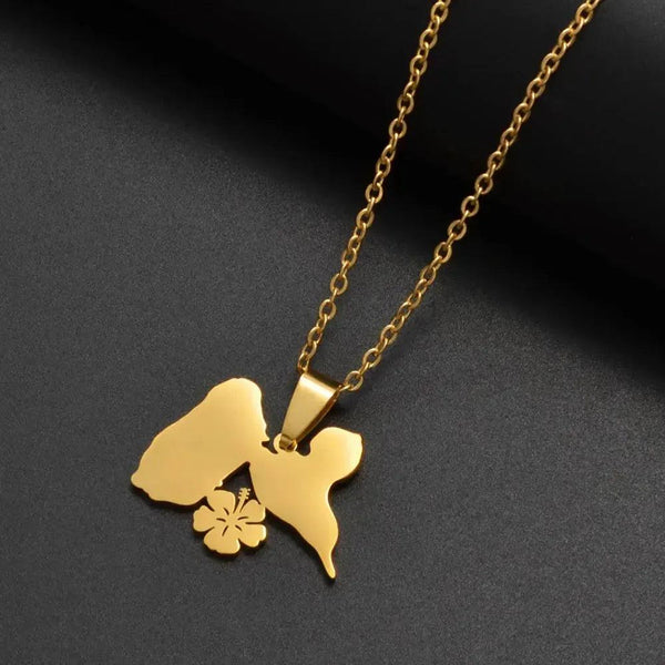 Guadeloupe Map Necklace with Hibiscus Flower