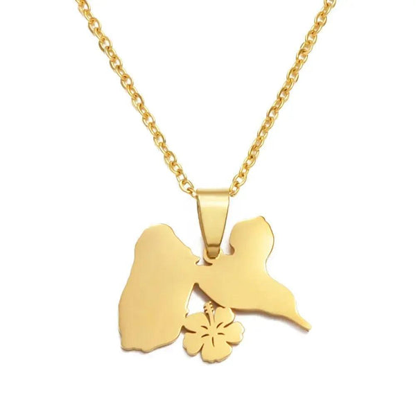 Guadeloupe Map Necklace with Hibiscus Flower