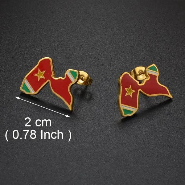 Guadeloupe, Reunion Island, Martinique, French Guiana, Antigua Flag Map Earrings