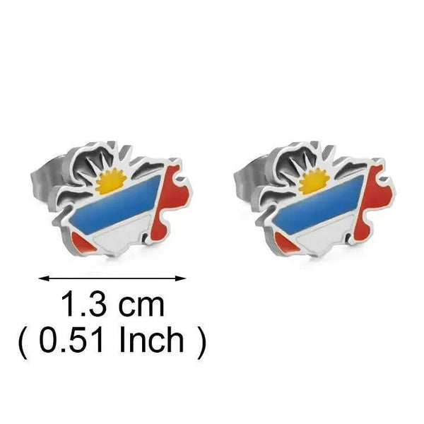 Guadeloupe, Reunion Island, Martinique, French Guiana, Antigua Flag Map Earrings