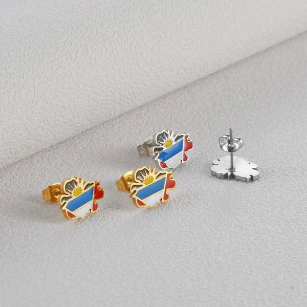 Guadeloupe, Reunion Island, Martinique, French Guiana, Antigua Flag Map Earrings
