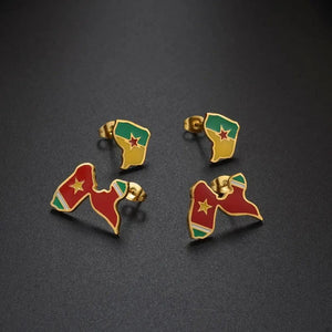 Guadeloupe, Reunion Island, Martinique, French Guiana, Antigua Flag Map Earrings