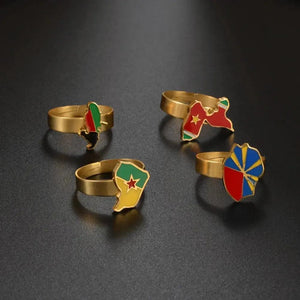 Guadeloupe, Reunion Island, Martinique and French Guiana Flag Map Rings