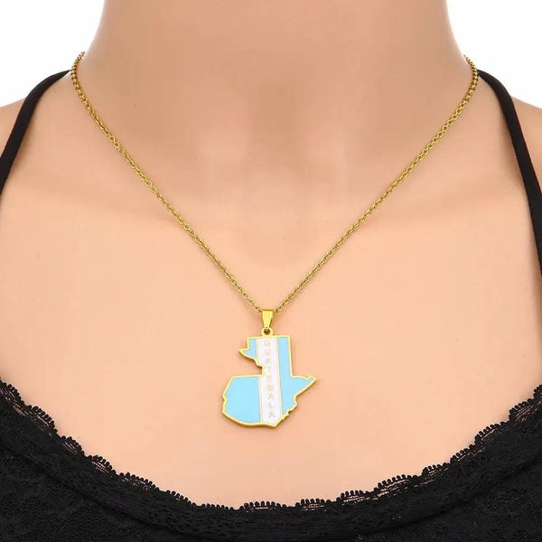 Guatemala Flag Map Necklace