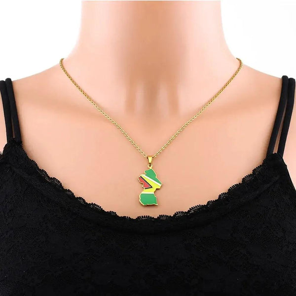Guyana Flag Map Necklace
