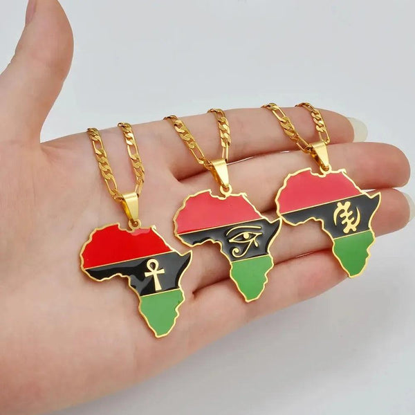 Gye Nyame or Egyptian symbol Necklace - African Flag Map Pendants