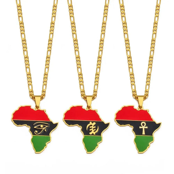 Gye Nyame or Egyptian symbol Necklace - African Flag Map Pendants