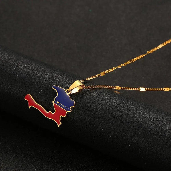 Haiti Flag Map Necklace