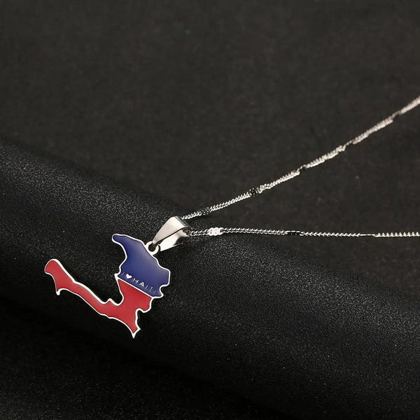 Haiti Flag Map Necklace