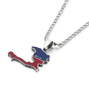 Haiti Flag Map Necklace