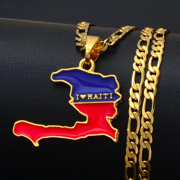 Haiti Flag Map Necklace